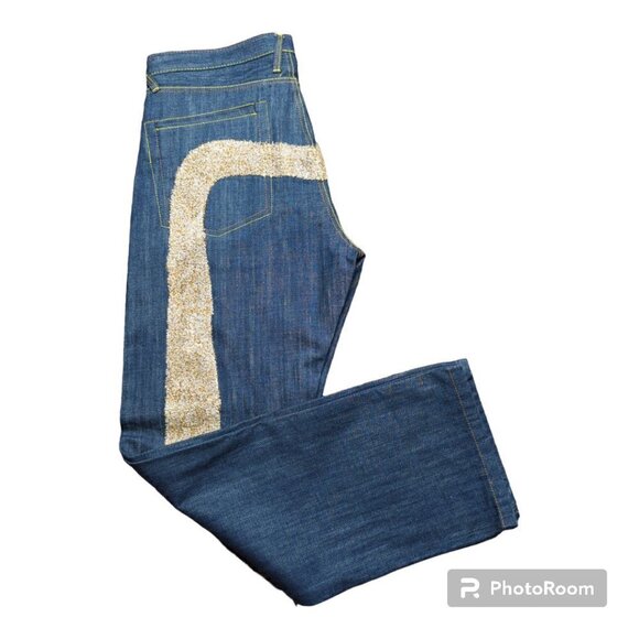 Evisu No 2 Lot 0001 Jeans Tag Size 36 Gold Embroidered Button Fly Blue Denim - Picture 3 of 10